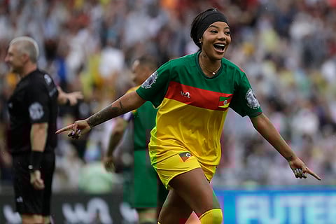 Singer Ludmilla celebrates scoring a goal